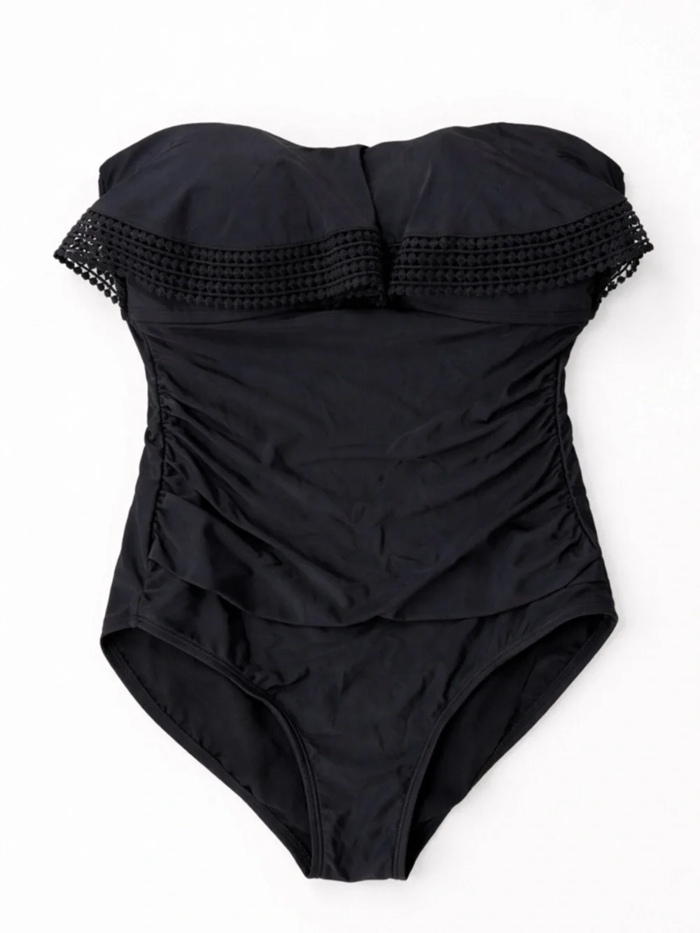 Kona Sol Black Strapless One Piece Swimsuit Crochet Trim Size Large